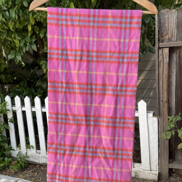 Burberry Cashmere Check Scarf Pink/blue/brown | eBay Burbery pink check cashmere scarf - good condition